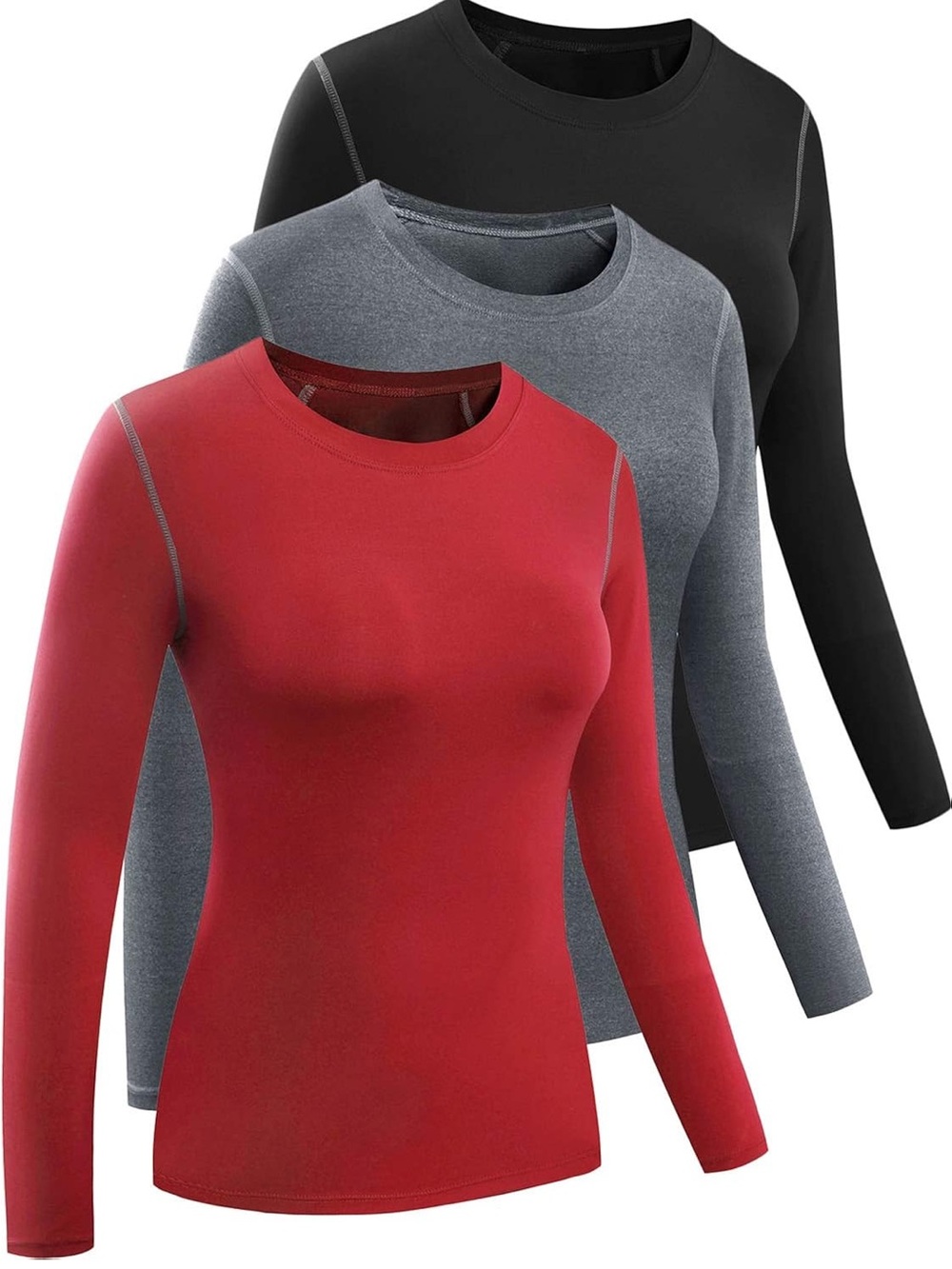 3-Pack Women's Running Compression Long Sleeve Tops